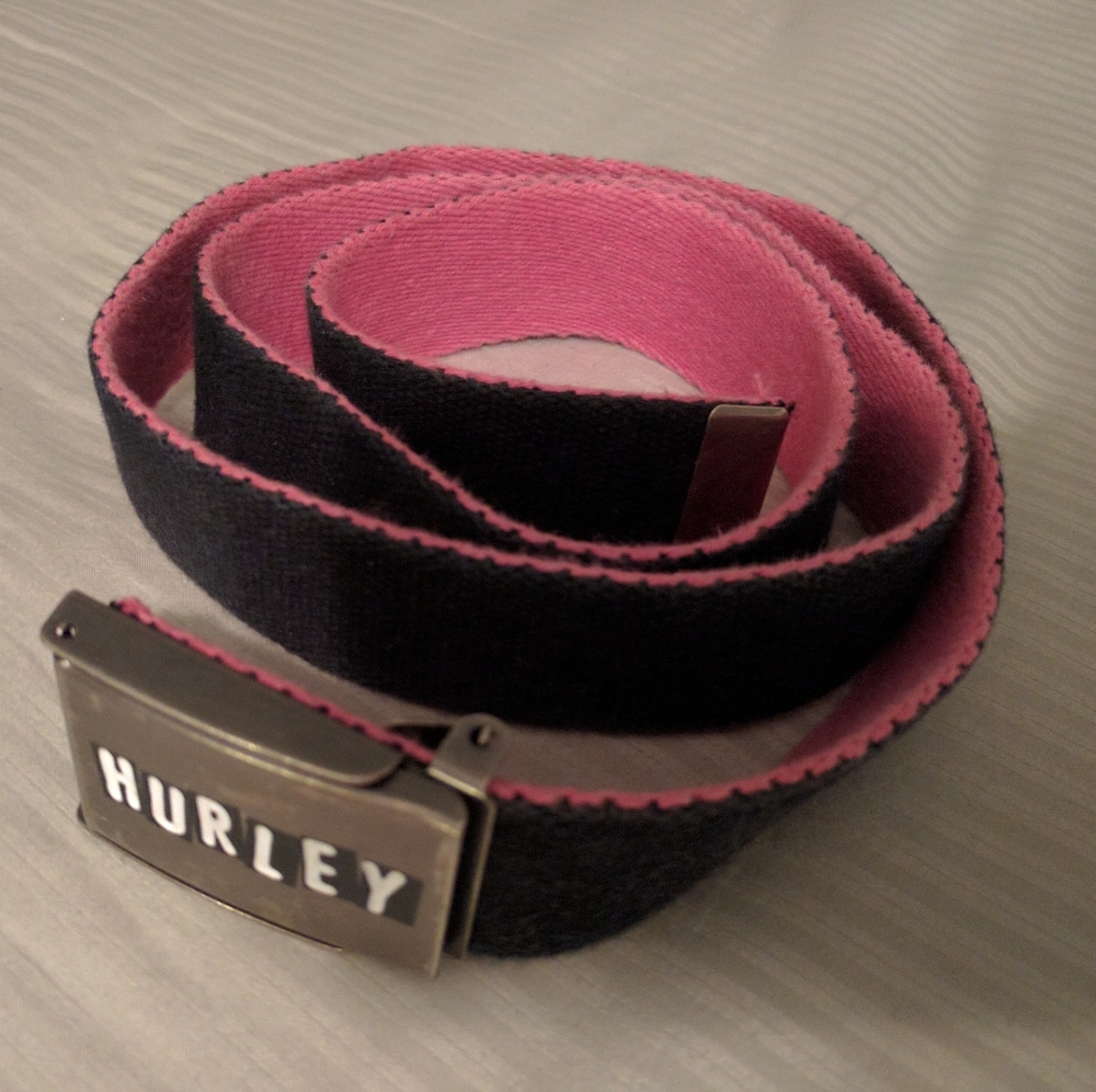 Hurley Pink or Black Reversible Cloth Canvas Belt